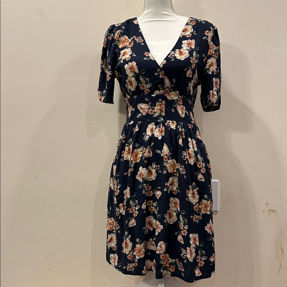 Xhilaration Navy Floral Dress with pockets Medium